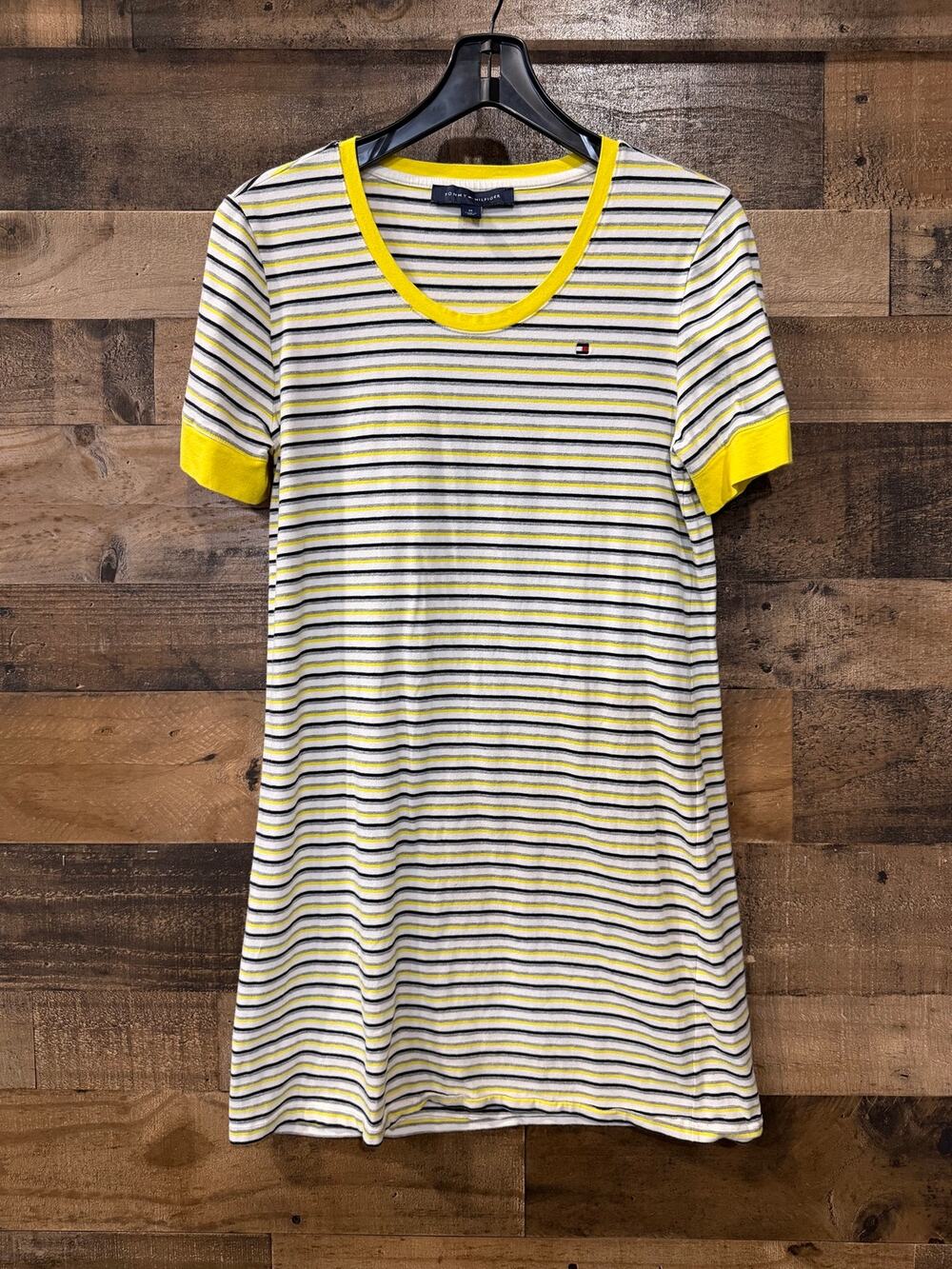 Tommy Hilfiger Women's Yellow & Navy Striped Short Sleeve Top - (Size M)